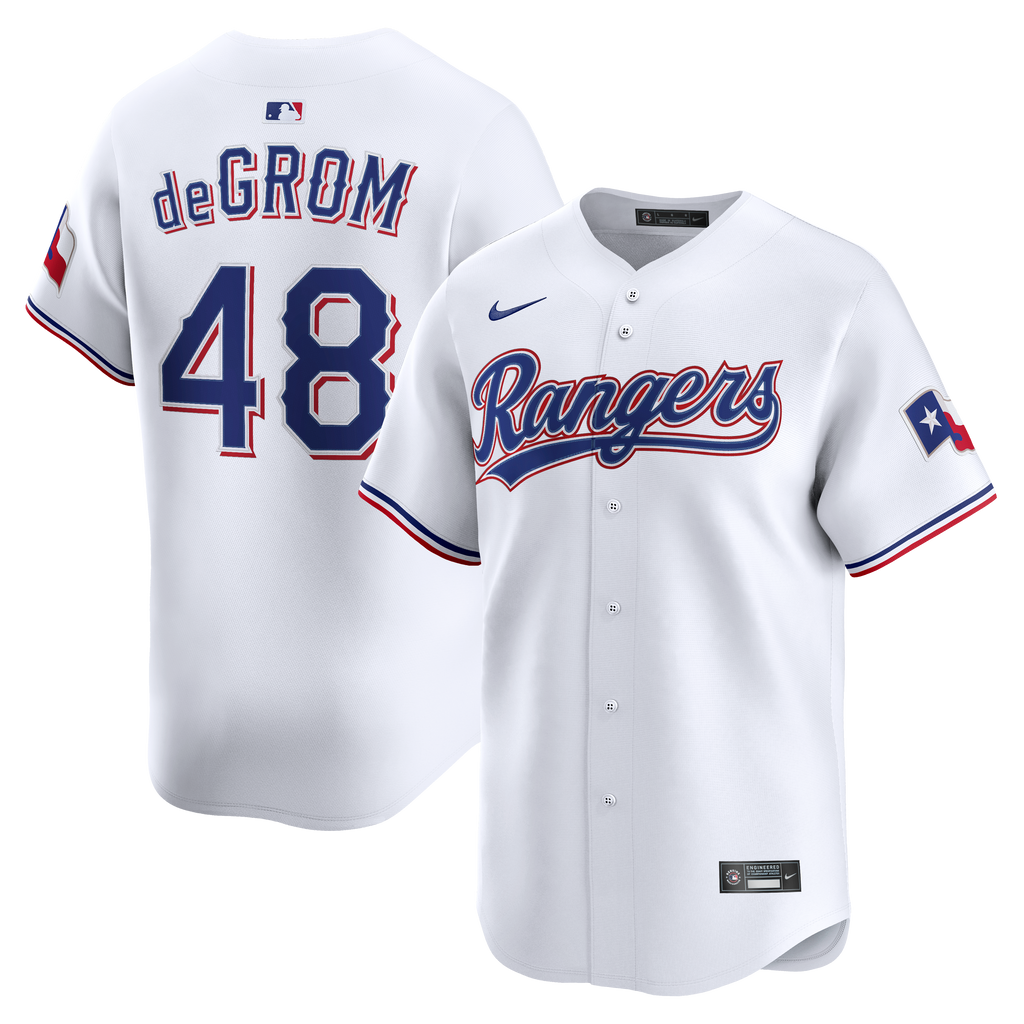 Texas Rangers Jacob deGrom Nike White Home Limited Jersey