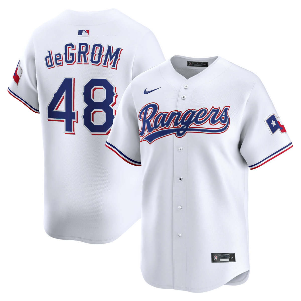 Texas Rangers Jacob deGrom Nike White Home Limited Jersey