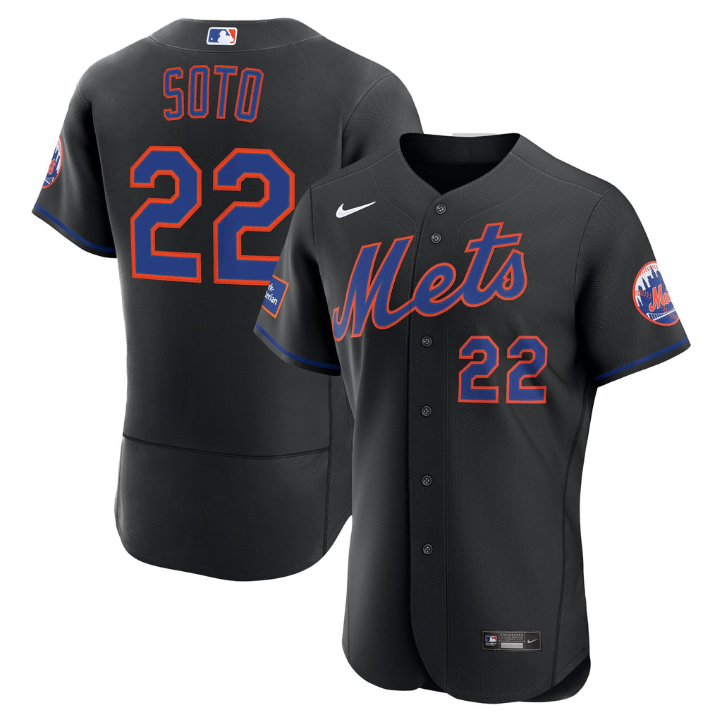 New York Mets Juan Soto Nike Black Alternate Authentic Sponsor Patch Jersey