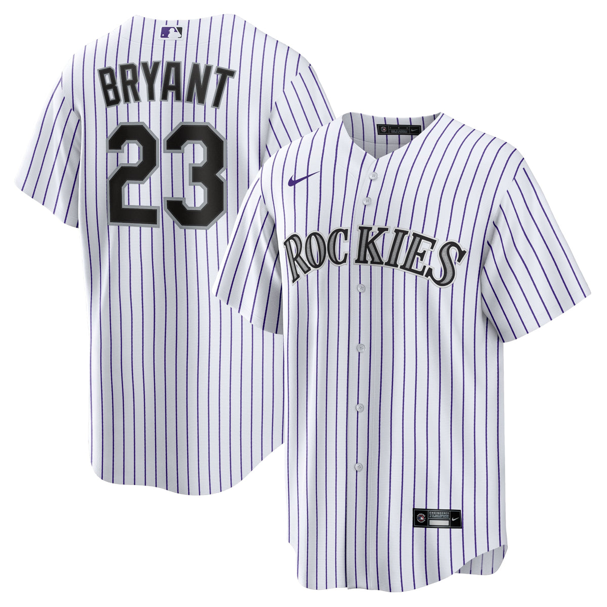 Colorado Rockies Kris Bryant Nike White/Purple Replica Player Jersey