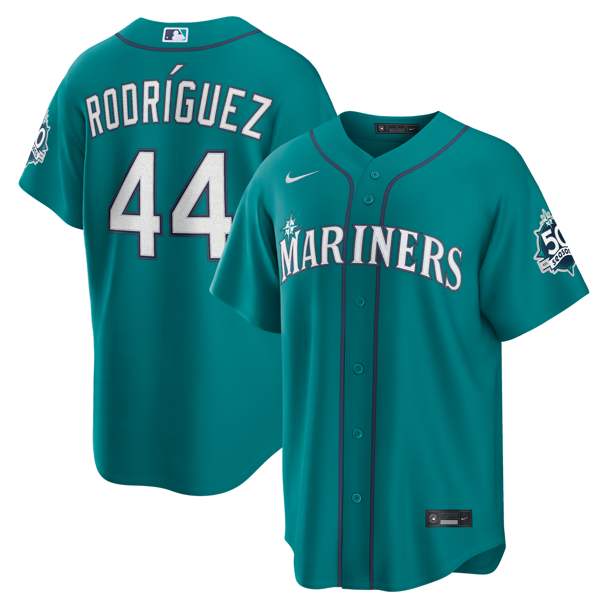 Seattle Mariners Julio Rodríguez Nike White Home Stadium 50th Season Patch Jersey