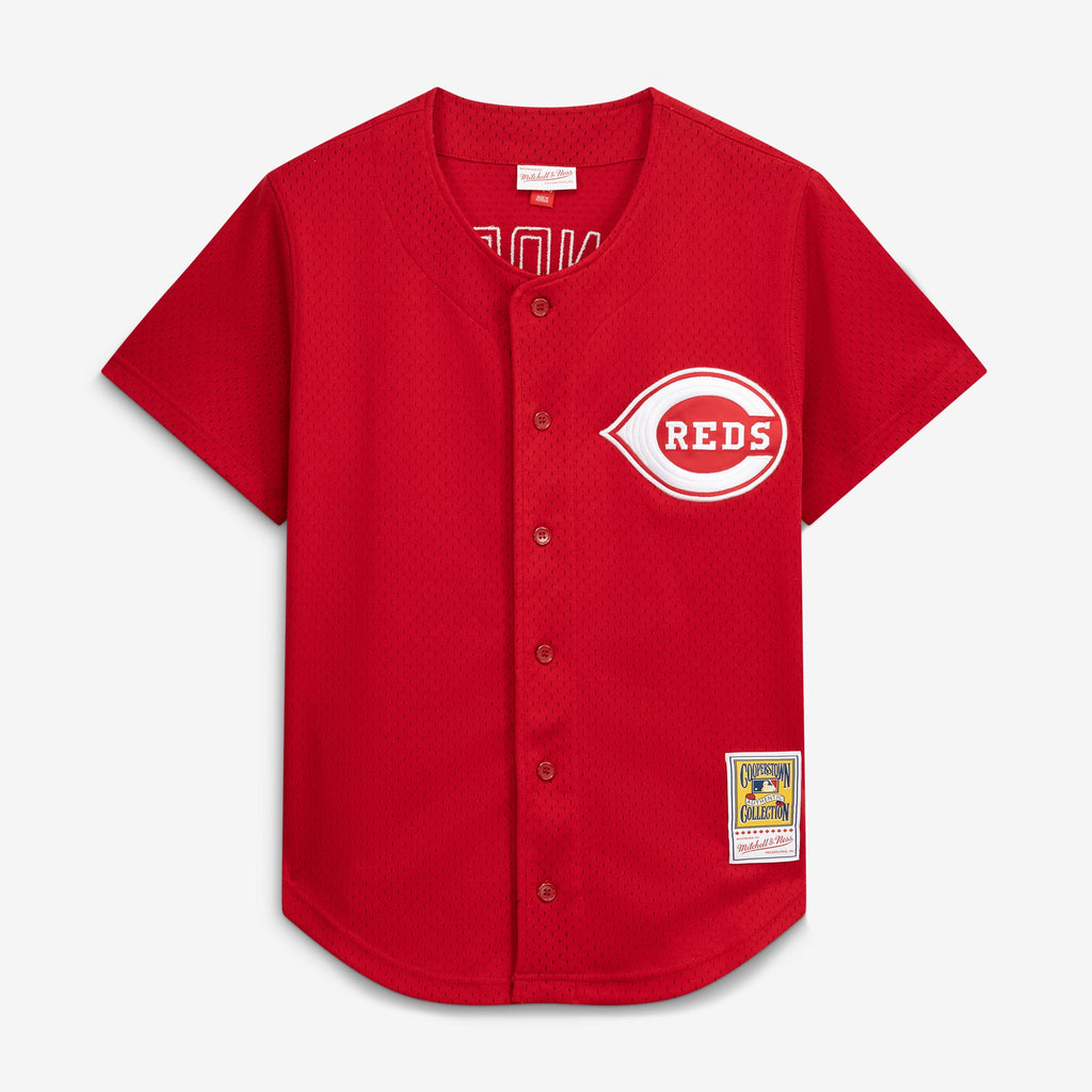 Cincinnati Reds Deion Sanders Mitchell & Ness Red Cooperstown Mesh Batting Practice Button-Up Jersey