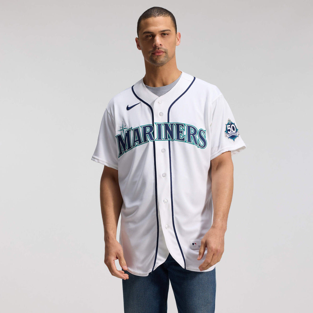 Seattle Mariners Nike White 50th Anniversary Patch Home Authentic Jersey