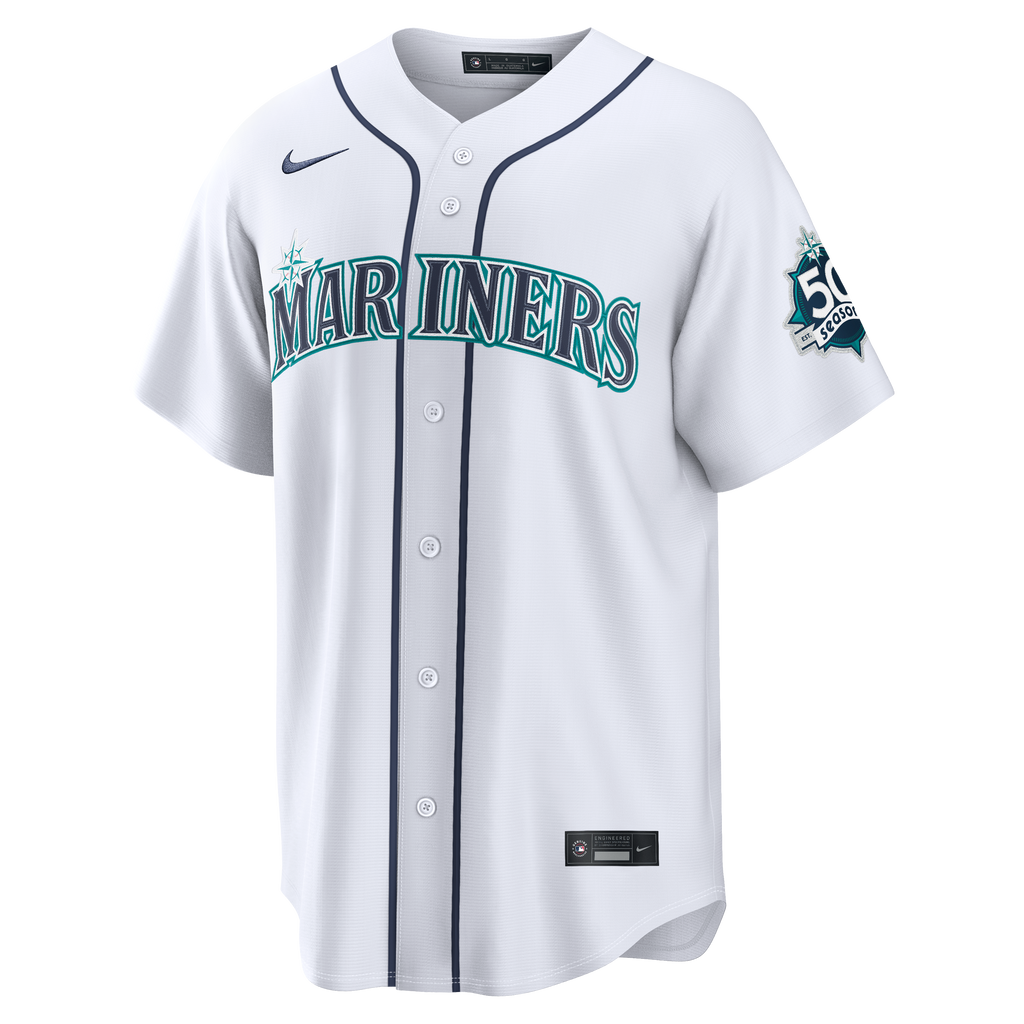 Seattle Mariners Cal Raleigh Nike White Home Stadium 50th Season Patch Jersey